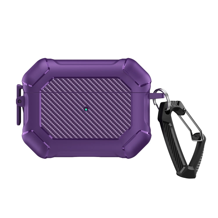 For AirPods Pro 2 Carbon Brazing Dimension TPU+PC Headphone Protective Cover with Switch Lock & Carabiner