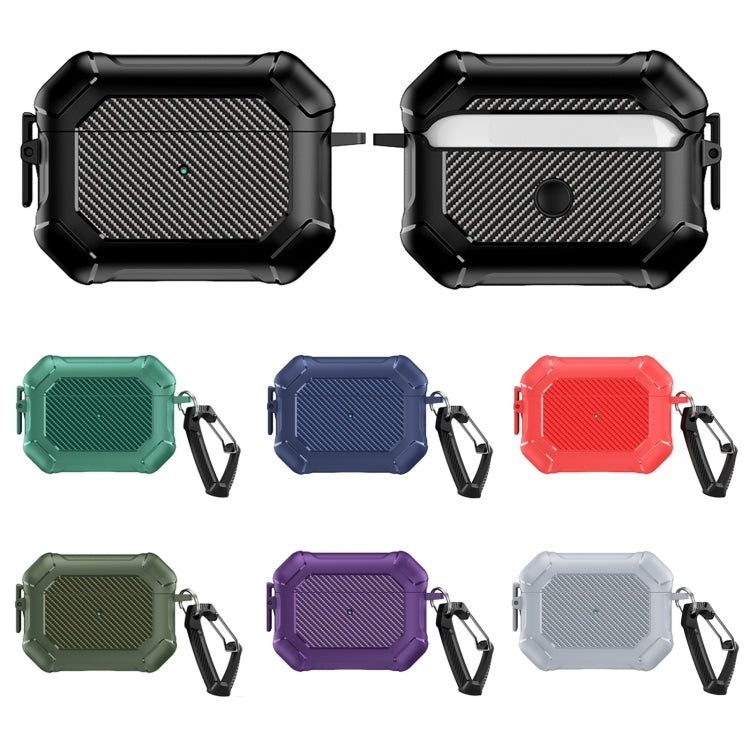 For AirPods Pro 2 Carbon Brazing Dimension TPU+PC Headphone Protective Cover with Switch Lock & Carabiner