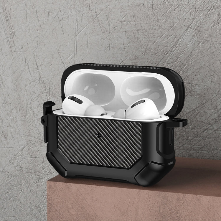 For AirPods Pro 2 Carbon Brazing Dimension TPU+PC Headphone Protective Cover with Switch Lock & Carabiner