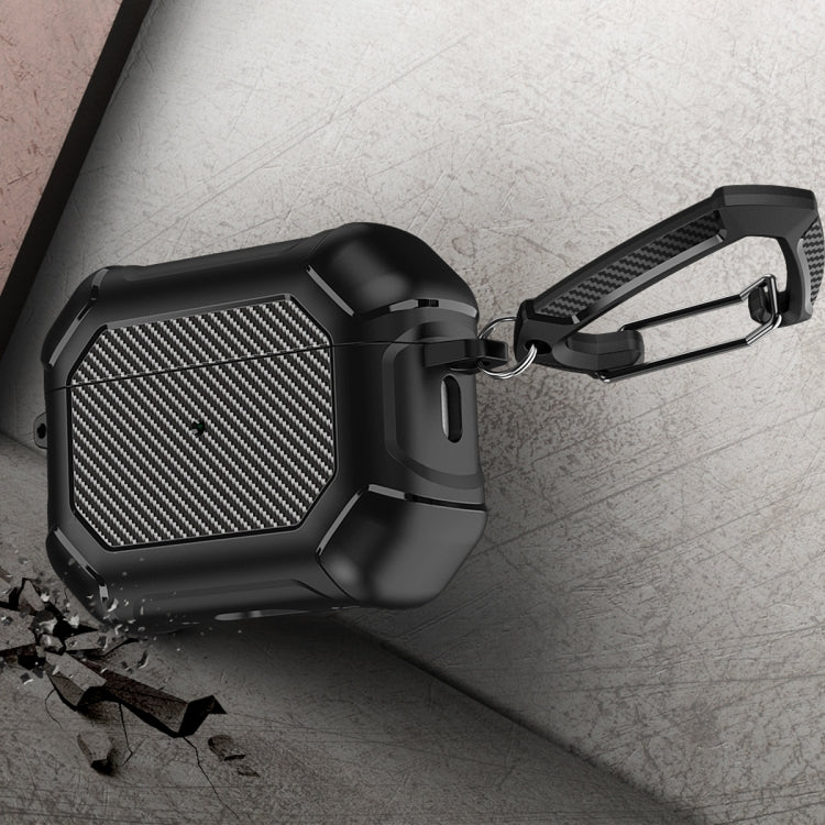 For AirPods Pro 2 Carbon Brazing Dimension TPU+PC Headphone Protective Cover with Switch Lock & Carabiner