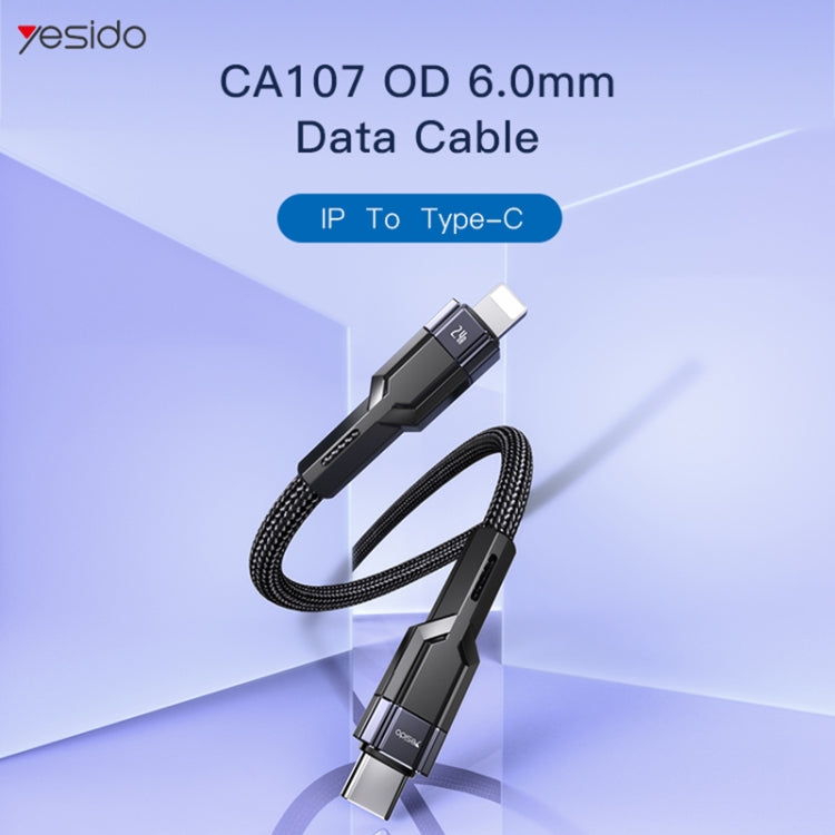 YESIDO CA107 1.2m 2.4A USB-C / Type-C to 8 Pin OD0.6 Charging Data Cable(Black+Blue)