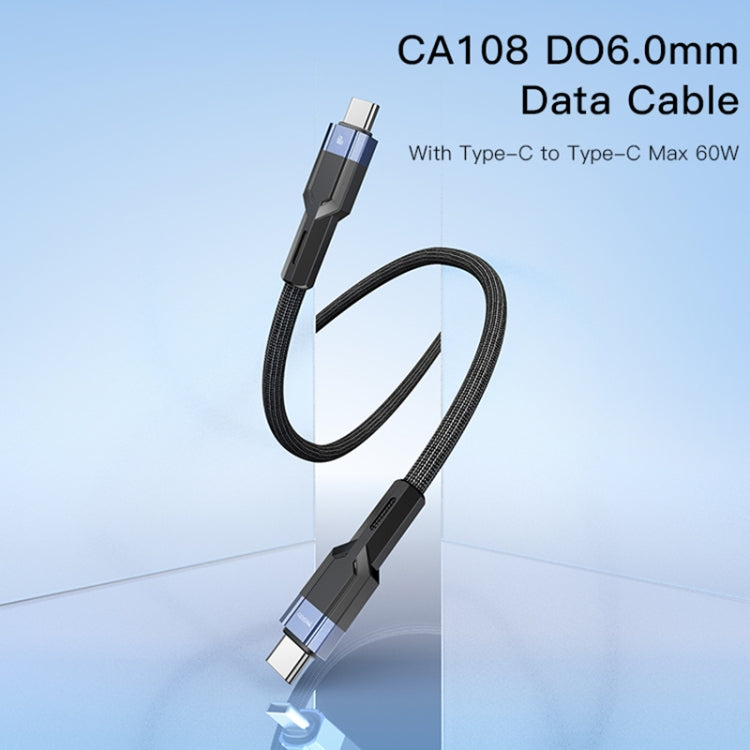 YESIDO CA108 1.2m 60W USB-C / Type-C to Type-C OD0.6 Charging Data Cable(Black+Blue)