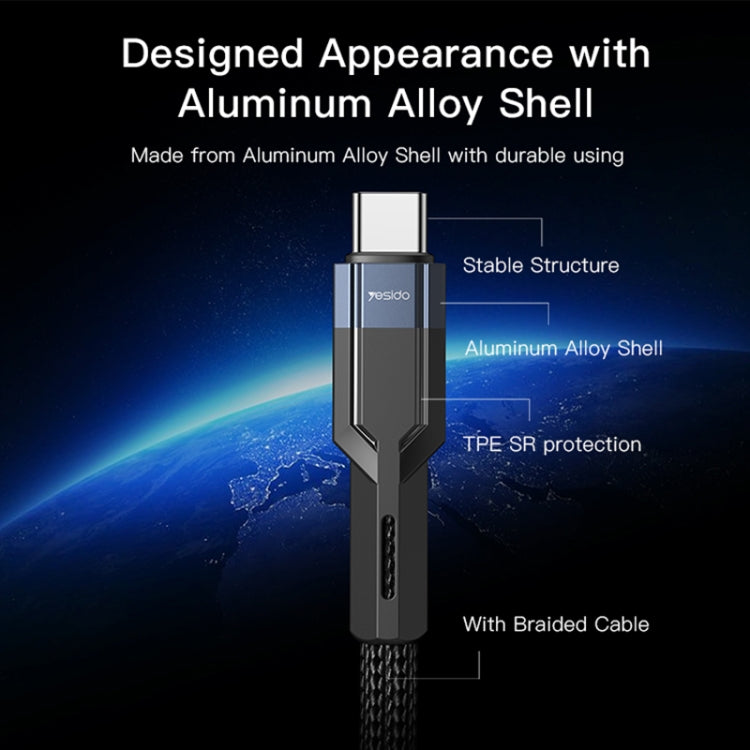 YESIDO CA108 1.2m 60W USB-C / Type-C to Type-C OD0.6 Charging Data Cable(Black+Blue)