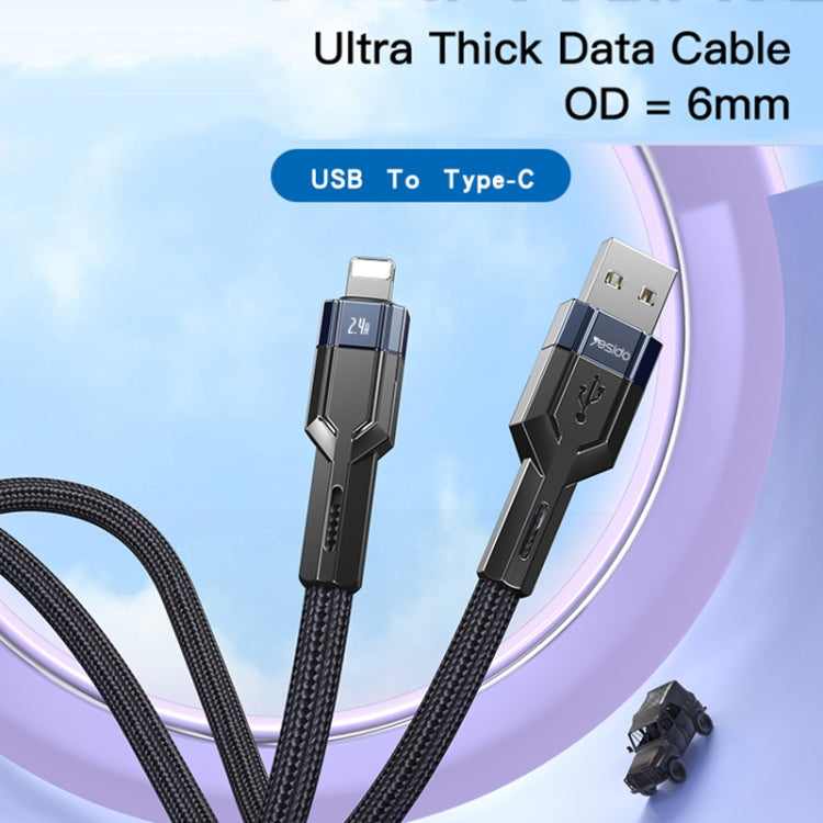 YESIDO CA106 1.2m 2.4A USB to 8 Pin OD0.6 Charging Data Cable(Black)