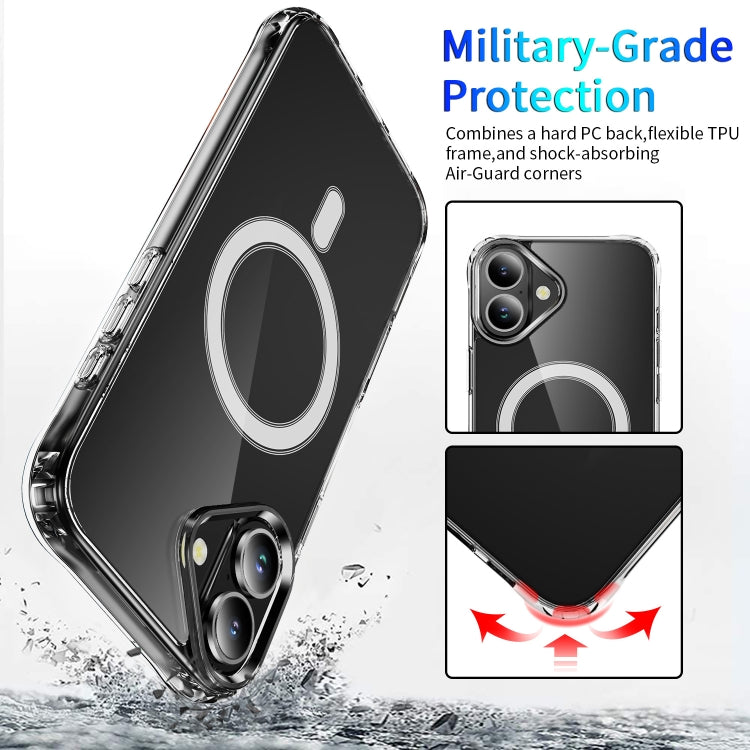 For iPhone 16 Four Corner Airbags MagSafe Magnetic Phone Case - Transparent