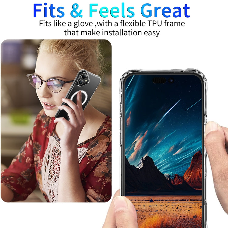 For iPhone 16 Four Corner Airbags MagSafe Magnetic Phone Case - Transparent