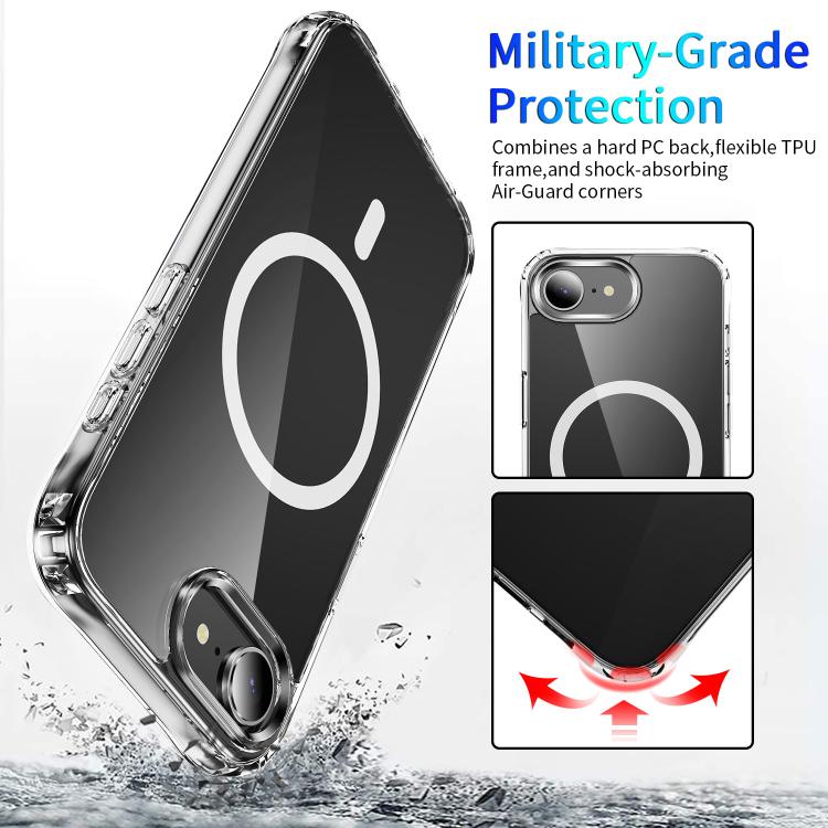 For iPhone 17e / 16e Four Corner Airbags MagSafe Magnetic Phone Case - Transparent