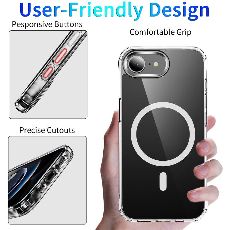 For iPhone 17e / 16e Four Corner Airbags MagSafe Magnetic Phone Case - Transparent