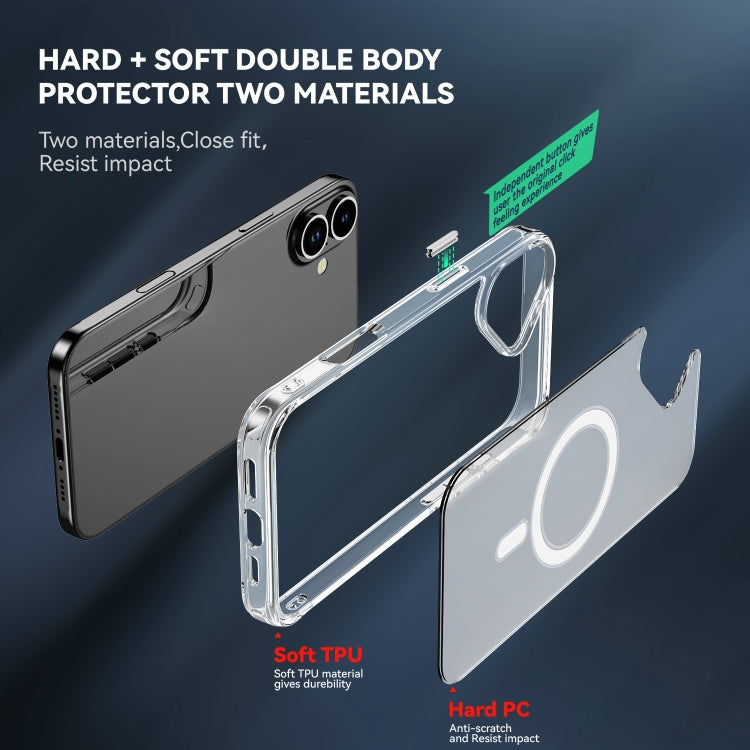 For iPhone 16 MagSafe Clear Acrylic PC +TPU Phone Case - Transparent