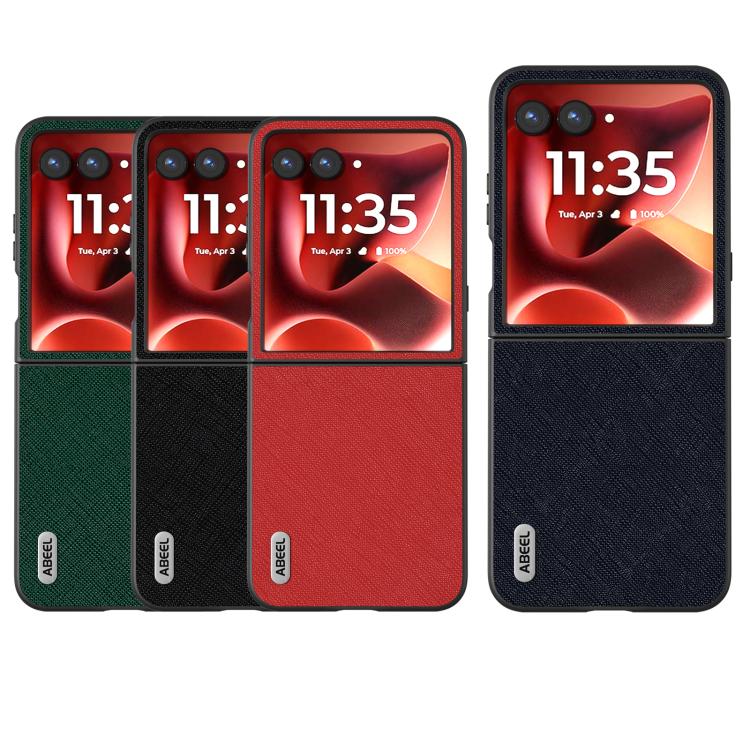 For Motorola Razr 60 Ultra ABEEL Cross Texture Genuine Leather Phone Case