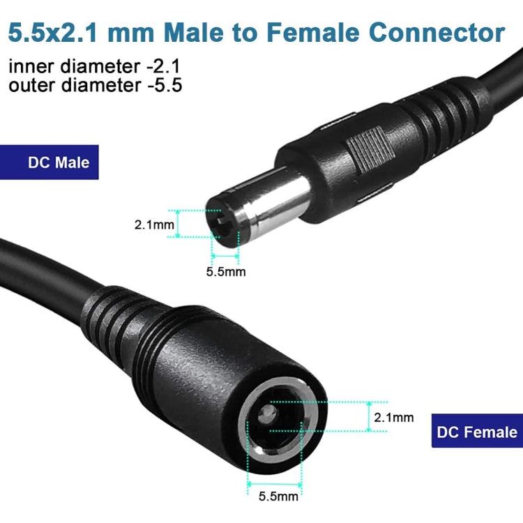 8A 5.5 x 2.1mm Female to Male DC Power Extension Cable, Length:1.5m(Black)