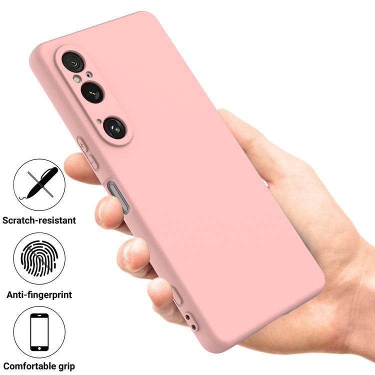For Sony Xperia 1 VI Pure Color Liquid Silicone Shockproof Phone Case - Pink