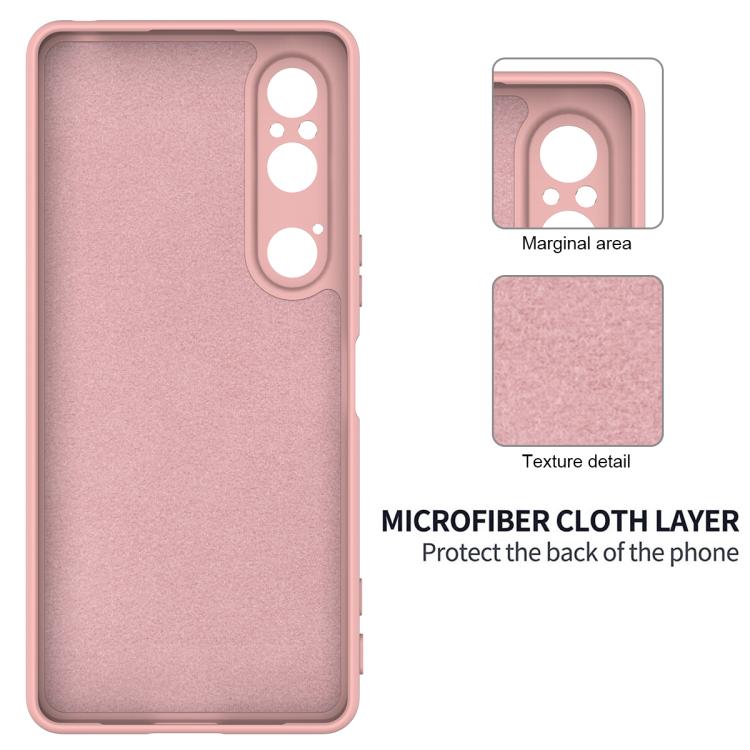For Sony Xperia 1 VI Pure Color Liquid Silicone Shockproof Phone Case - Pink