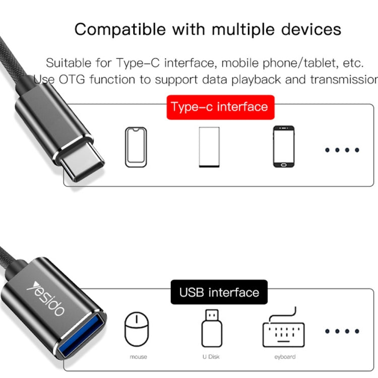Yesido GS01 Type-C to USB 2.0 OTG Data Converter Cable(Black)