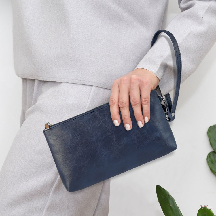 6 inch Simple Retro Leather Clutch Zipper Bag