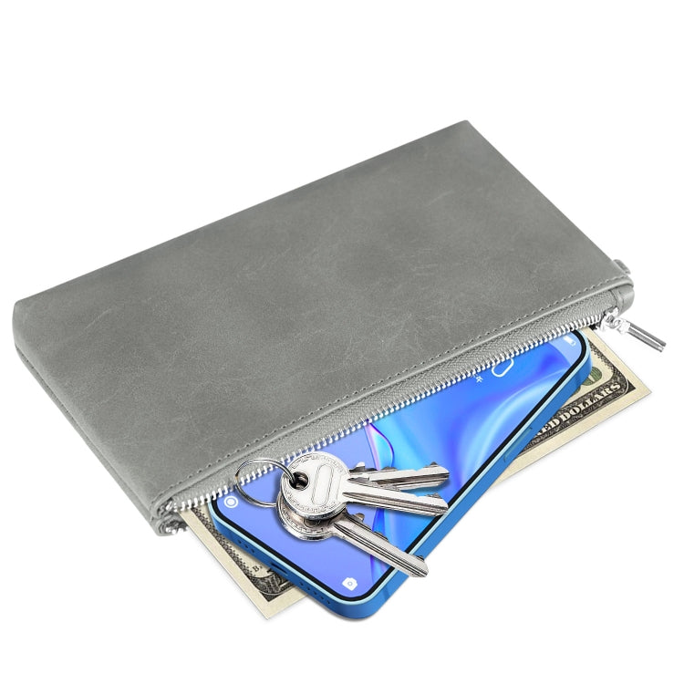 6 inch Simple Retro Leather Clutch Zipper Bag
