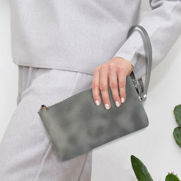 6 inch Simple Retro Leather Clutch Zipper Bag