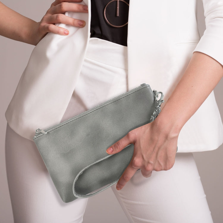 6 inch Simple Retro Leather Clutch Zipper Bag