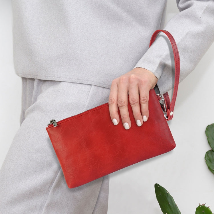 6 inch Simple Retro Leather Clutch Zipper Bag