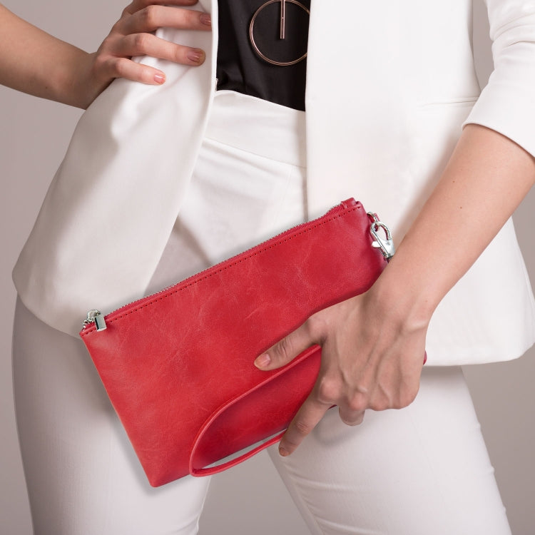 6 inch Simple Retro Leather Clutch Zipper Bag