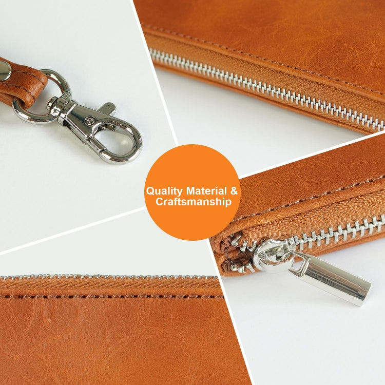 6 inch Simple Retro Leather Clutch Zipper Bag