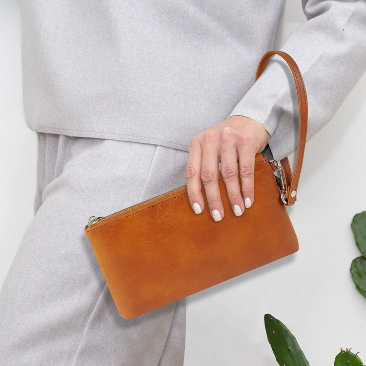 6 inch Simple Retro Leather Clutch Zipper Bag