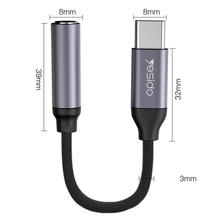 Yesido YAU19 Type-C to 3.5mm Audio Adapter Cable(Grey)