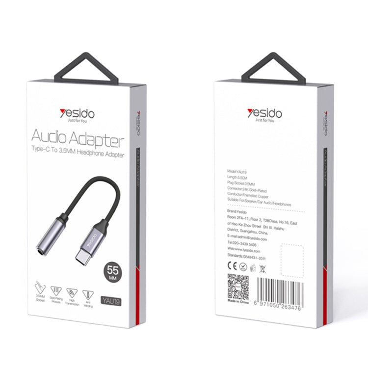 Yesido YAU19 Type-C to 3.5mm Audio Adapter Cable(Grey)