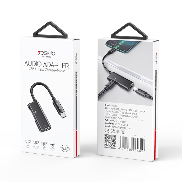 Yesido YAU23 Type-C to PD 60W Dual Type-C Charging & Audio Converter Adapter(Black)