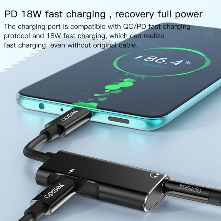 Yesido YAU23 Type-C to PD 60W Dual Type-C Charging & Audio Converter Adapter(Black)