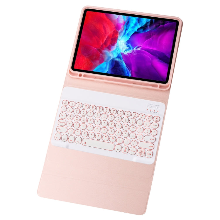 YM97D For iPad Pro 9.7 2018 & 2017 / Air 2 / Air Detachable Round Key Colorful Backlight Bluetooth Keyboard Tablet Case with Pen Slot(Pink)