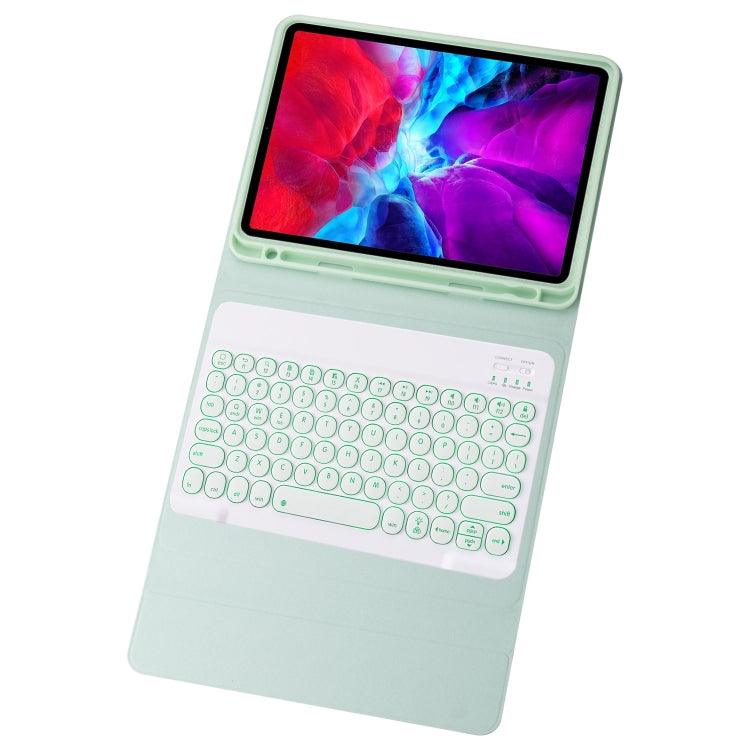 YM12D For iPad 10.2 2019 / Air 10.5 inch / Pro 10.5 inch Detachable Round Key Colorful Backlight Bluetooth Keyboard Tablet Case with Pen Slot(Green)