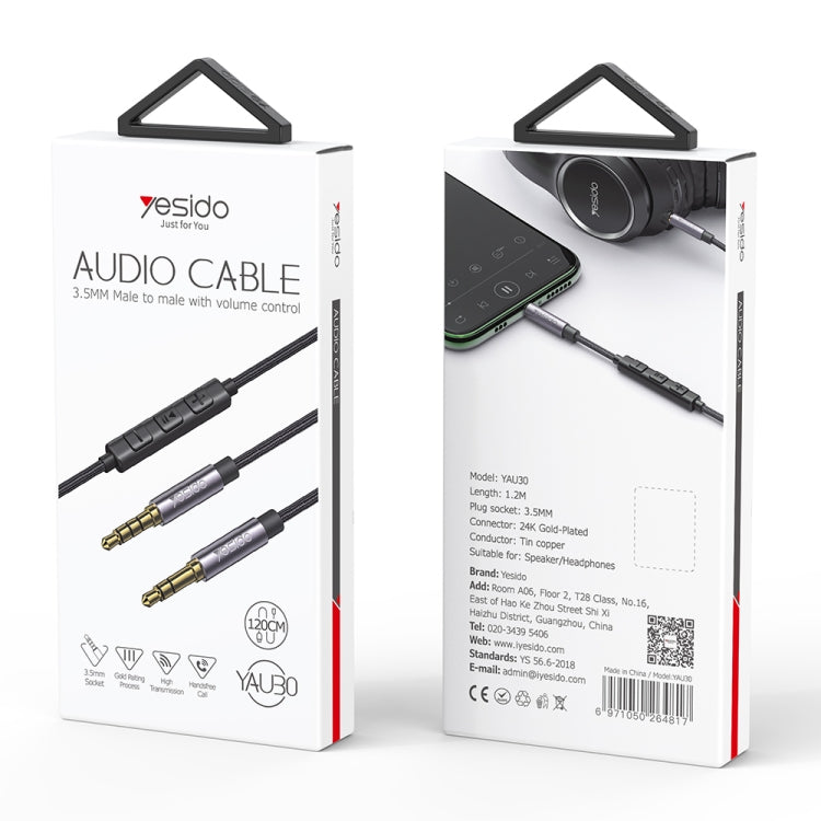 Yesido YAU30 3.5mm Male to 3.5mm Male Audio Cable with Microphone, Length:1.2m(Black)