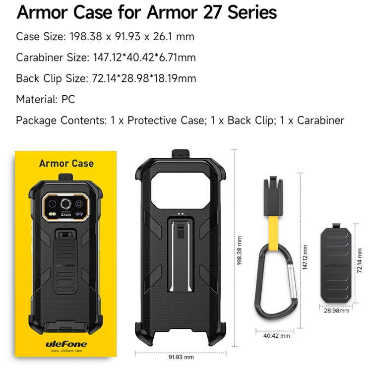 For Ulefone Armor 27 / 27 Pro / 27T / 27T Pro Ulefone Back Clip Phone Case with Carabiner - Black