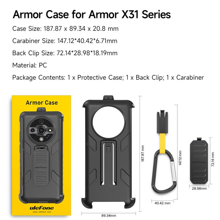 For Ulefone Armor X31 / X31 Pro Ulefone Back Clip Phone Case with Carabiner - Black
