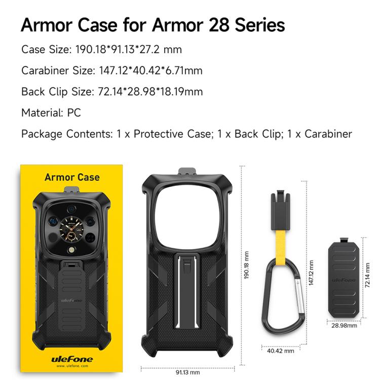 For Ulefone Armor 28 Ultra / 28 Ultra Thermal Ulefone Back Clip Phone Case with Carabiner - Black