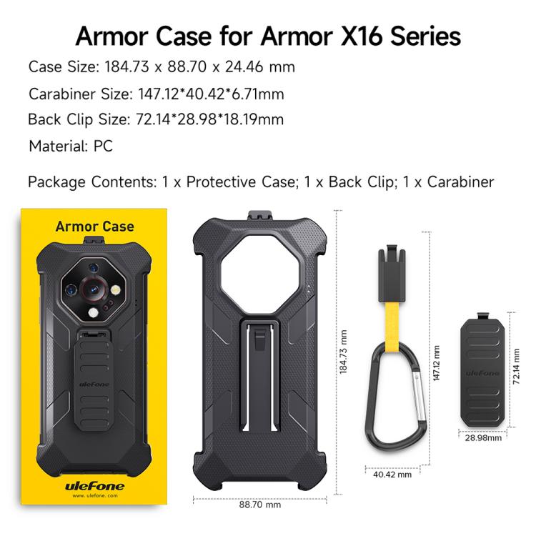 For Ulefone Armor X16 / X16 Pro Ulefone Back Clip Phone Case with Carabiner - Black