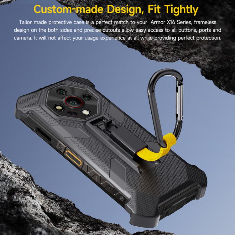For Ulefone Armor X16 / X16 Pro Ulefone Back Clip Phone Case with Carabiner - Black