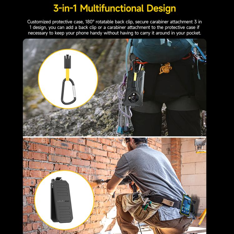 For Ulefone Armor X16 / X16 Pro Ulefone Back Clip Phone Case with Carabiner - Black