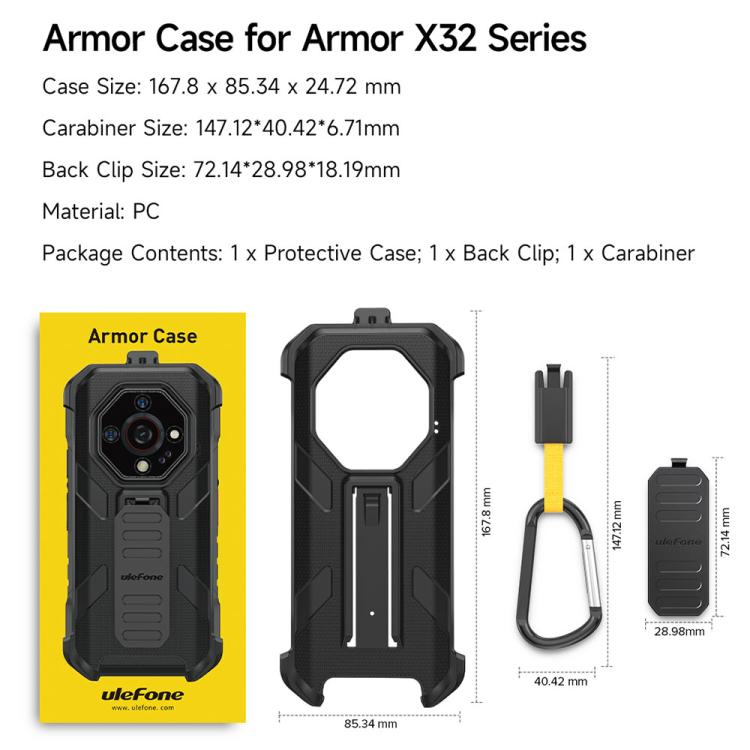 For Ulefone Armor X32 / X32 Pro Ulefone Back Clip Phone Case with Carabiner - Black