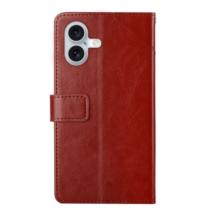For iPhone 16 Plus HT01 Y-shaped Pattern Flip Leather Phone Case