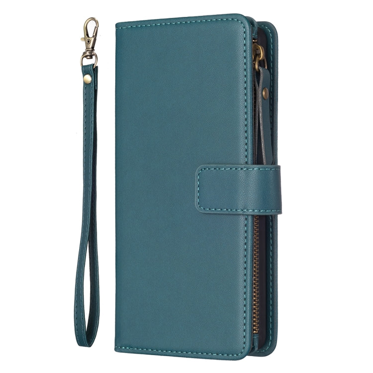 For iPhone 16 Pro Max 9 Card Slots Zipper Wallet Leather Flip Phone Case