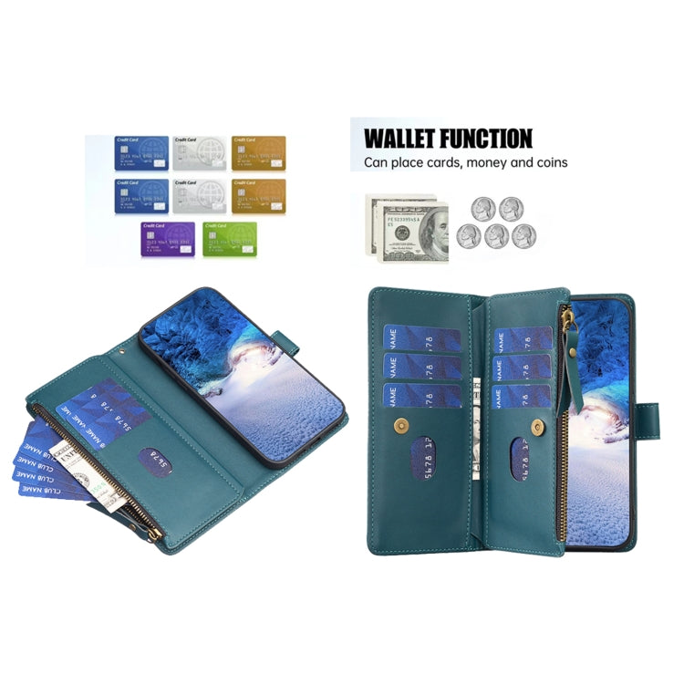 For iPhone 16 Pro Max 9 Card Slots Zipper Wallet Leather Flip Phone Case