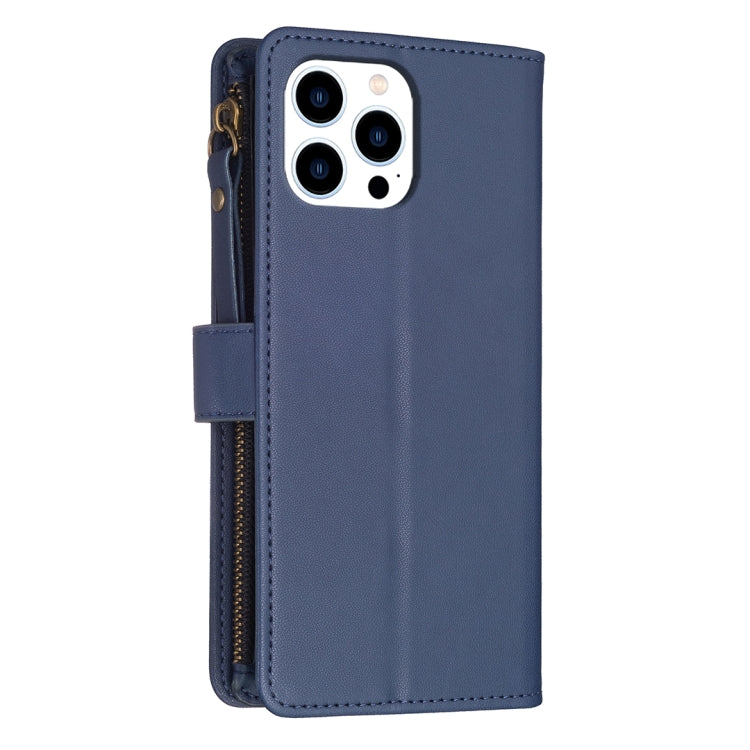 For iPhone 16 Pro Max 9 Card Slots Zipper Wallet Leather Flip Phone Case