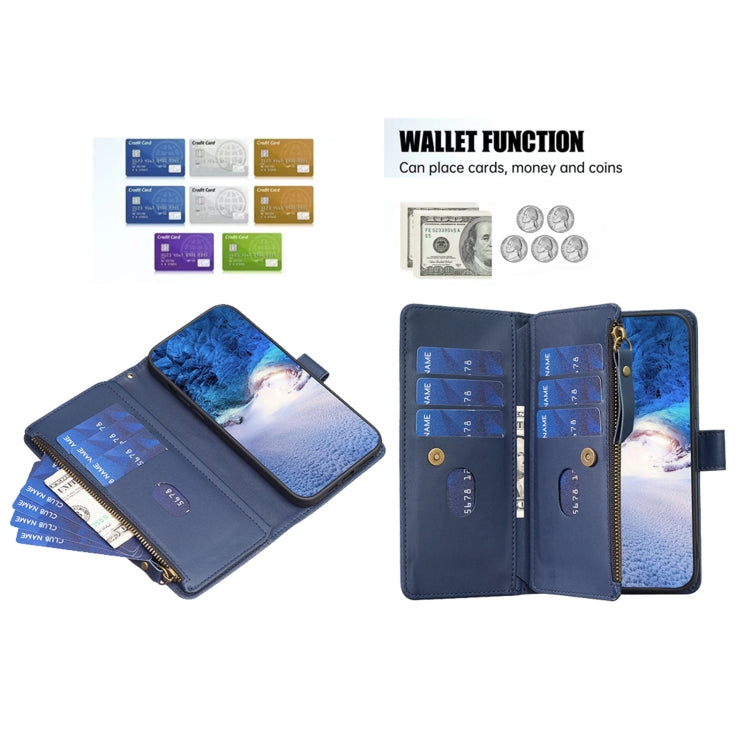 For iPhone 16 Pro Max 9 Card Slots Zipper Wallet Leather Flip Phone Case