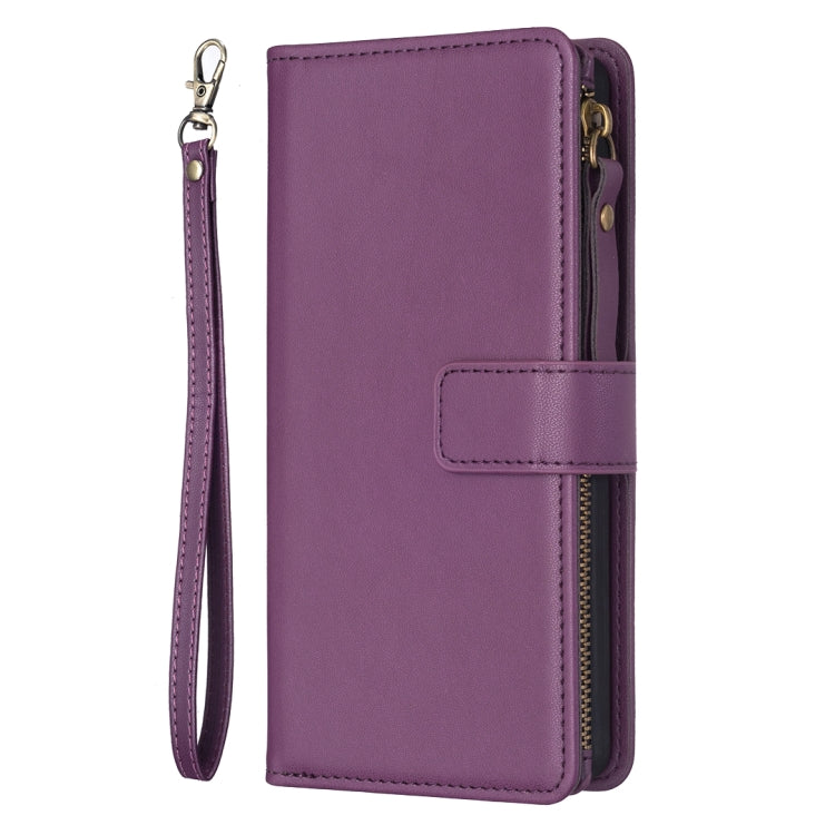 For iPhone 16 Pro Max 9 Card Slots Zipper Wallet Leather Flip Phone Case