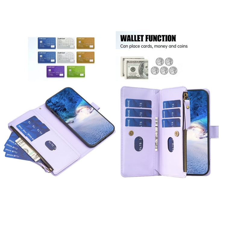 For iPhone 16 Pro Max 9 Card Slots Zipper Wallet Leather Flip Phone Case