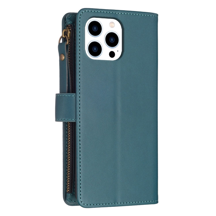 For iPhone 16 Pro 9 Card Slots Zipper Wallet Leather Flip Phone Case