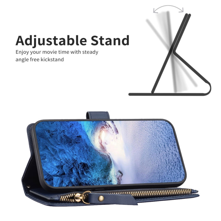 For iPhone 16 Pro 9 Card Slots Zipper Wallet Leather Flip Phone Case