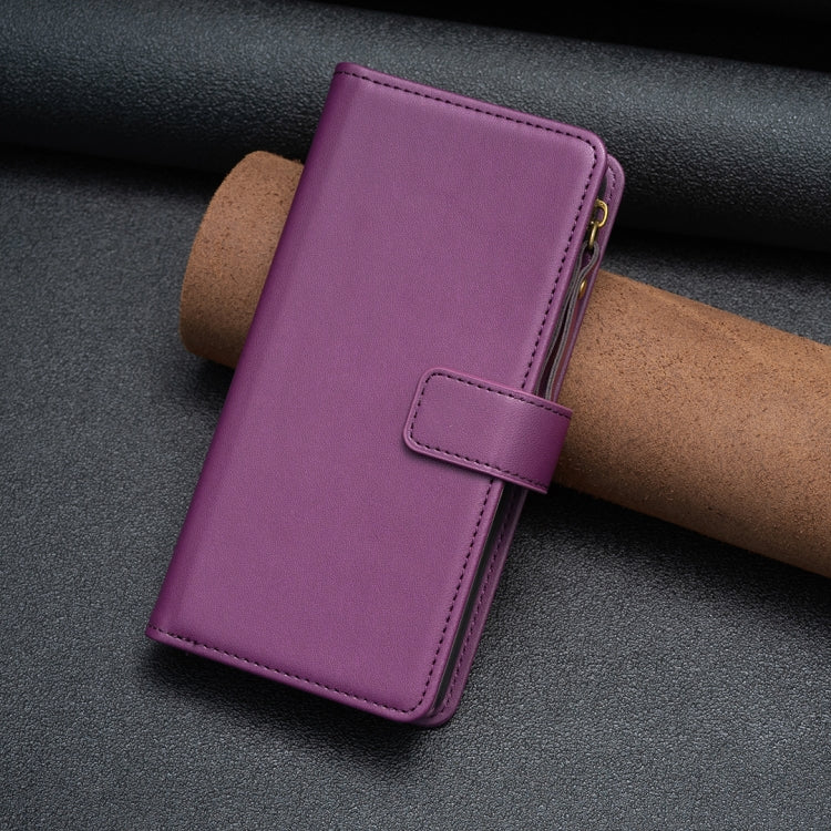 For iPhone 16 Pro 9 Card Slots Zipper Wallet Leather Flip Phone Case